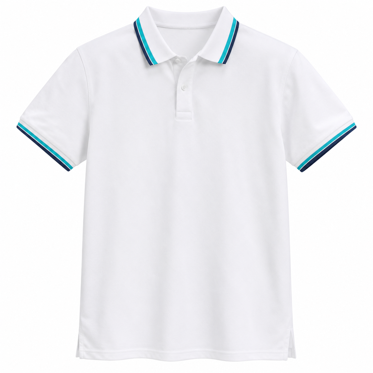 Men’s White Polo Shirt with Striped Collar & Sleeve