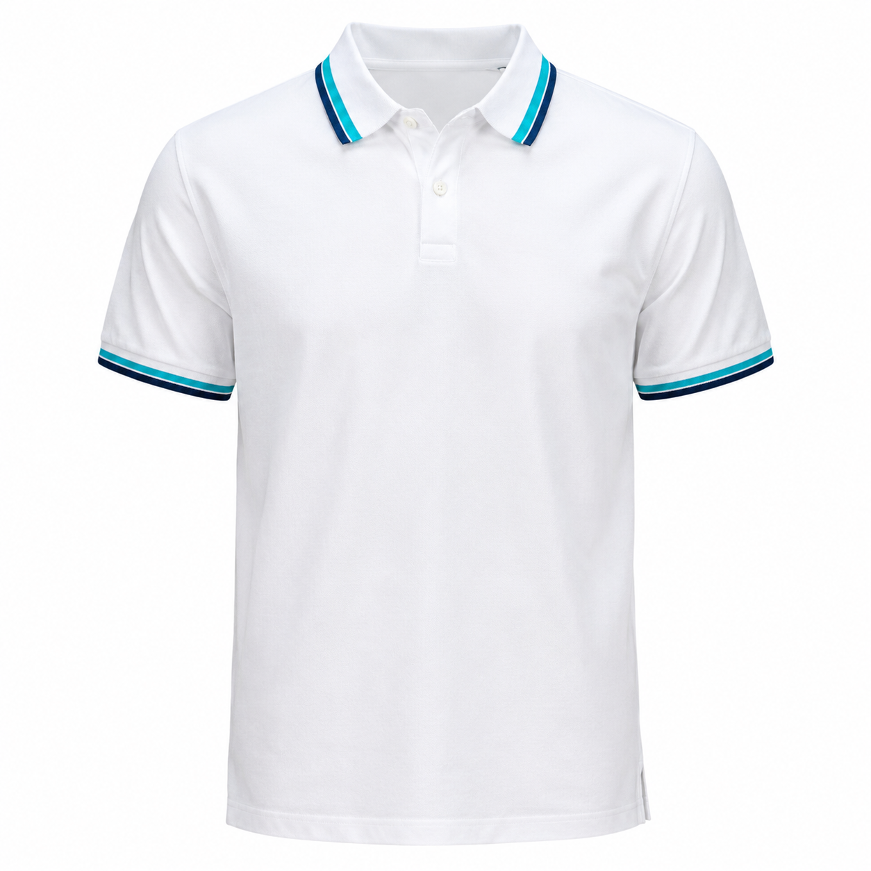 Men’s White Polo Shirt with Striped Collar & Sleeve - الصورة 3