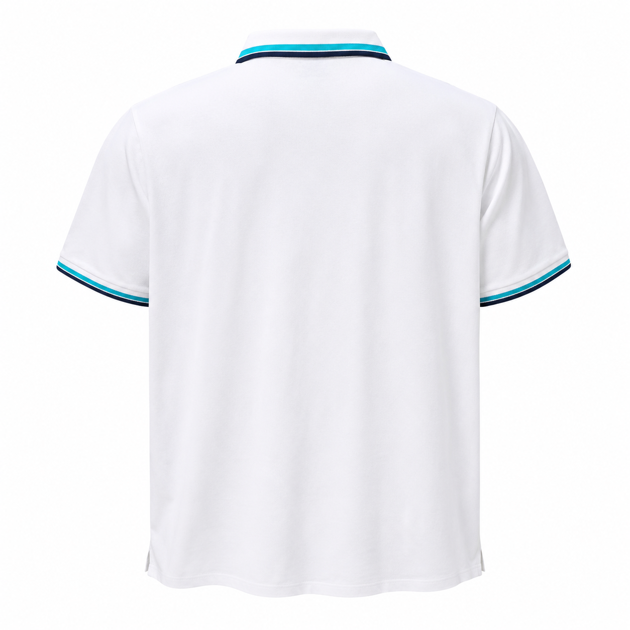 Men’s White Polo Shirt with Striped Collar & Sleeve - الصورة 4
