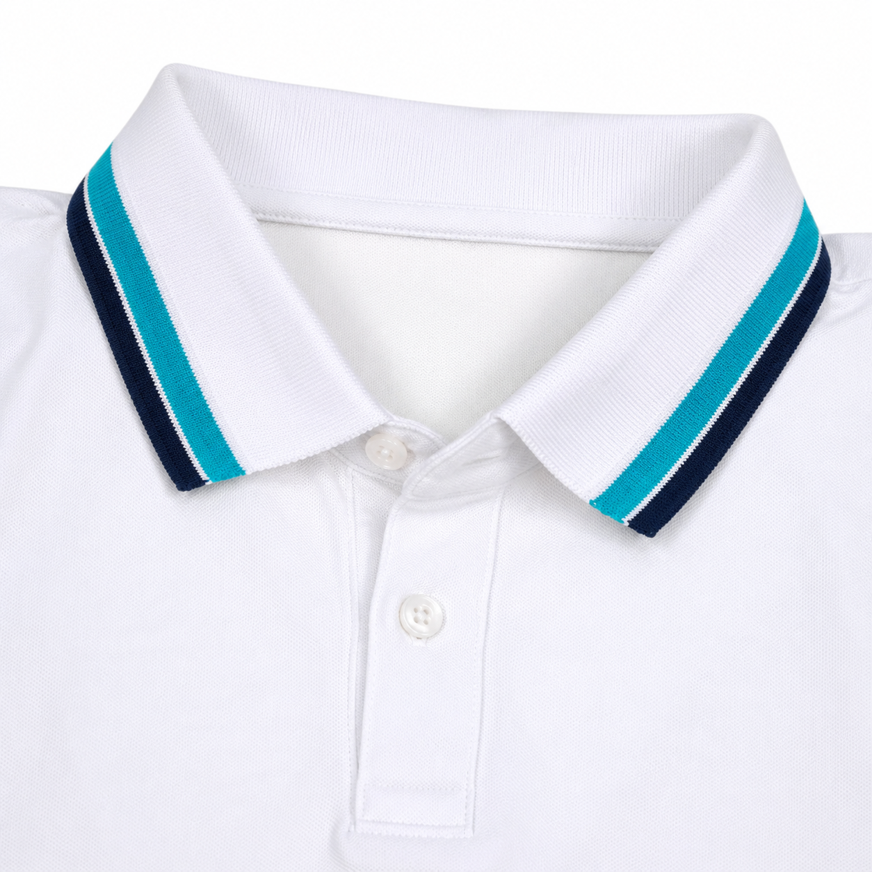 Men’s White Polo Shirt with Striped Collar & Sleeve - الصورة 6