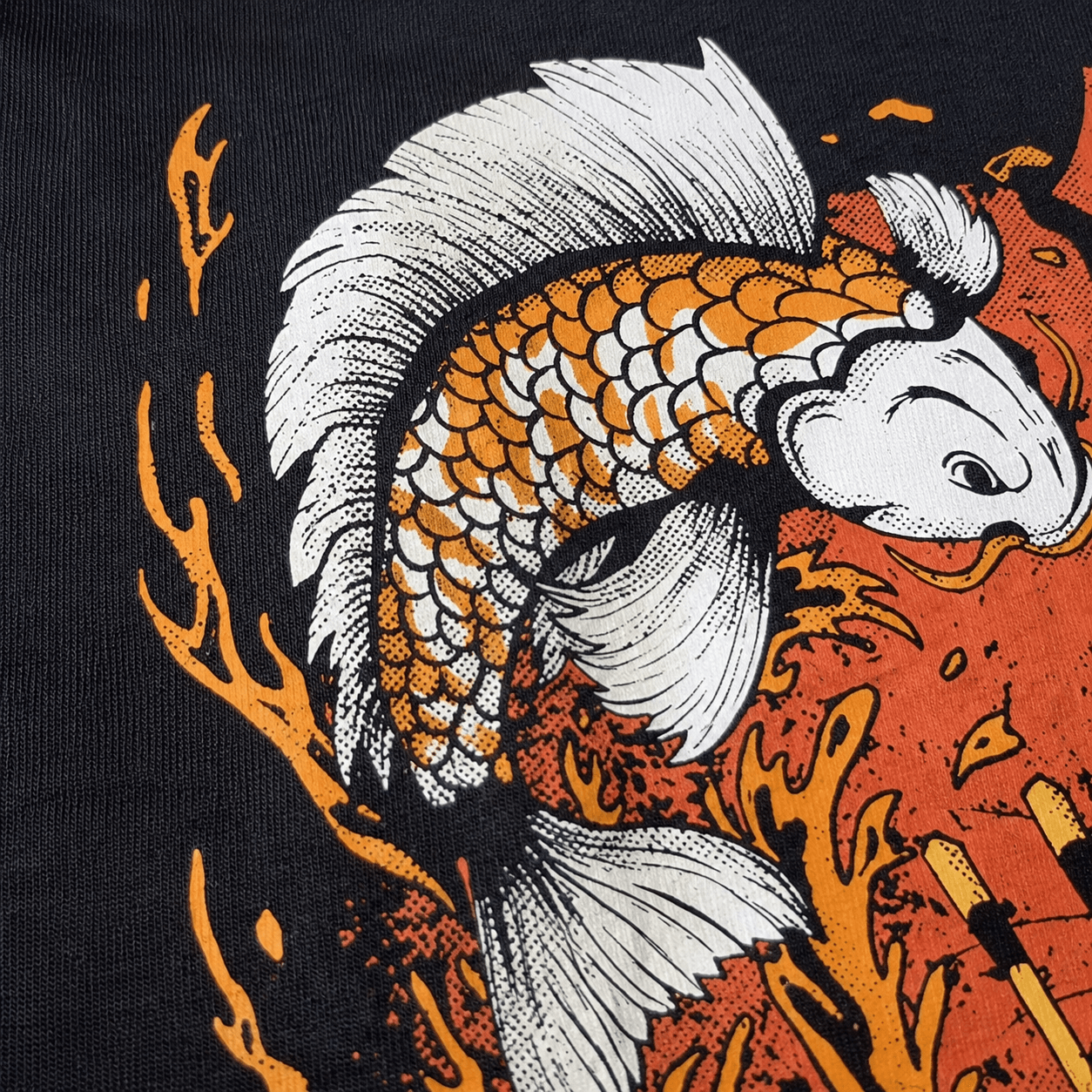 RATNOR Men’s Black Oversized Drop Shoulder Graphic T-Shirt with Koi Fish, Cat & Ramen Print - الصورة 4