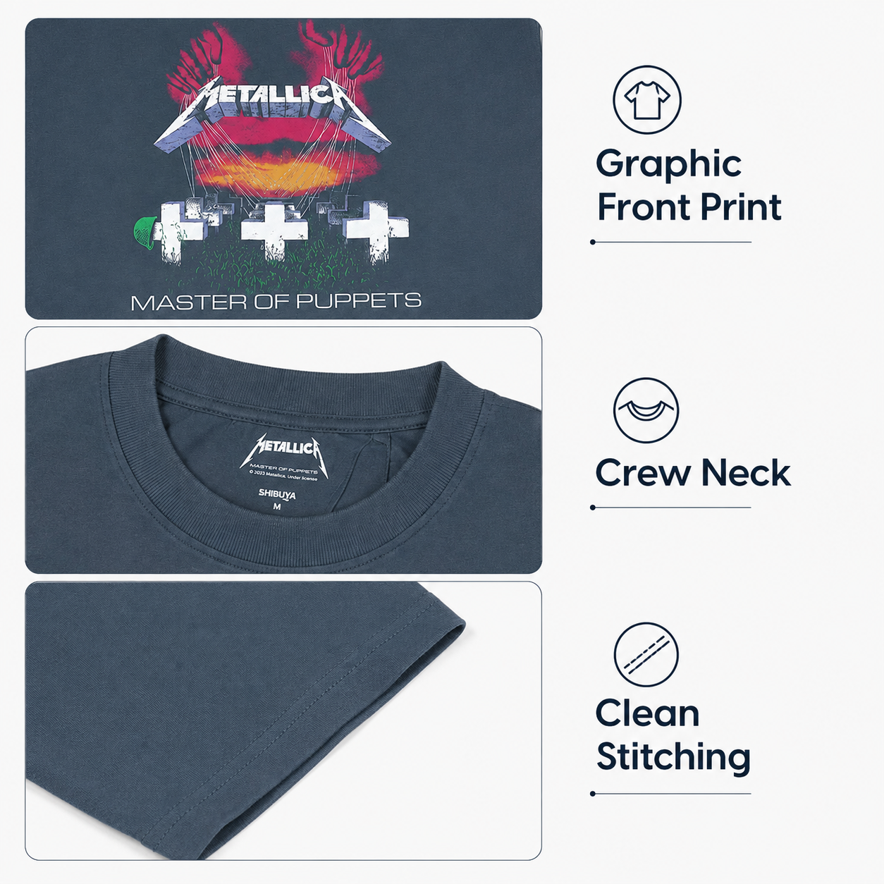 Men’s Graphic Print Crew Neck T-Shirt, Soft Cotton Blend Short Sleeve Casual Tee, Dark Blue - الصورة 6