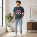 Men’s Graphic Print Crew Neck T-Shirt, Soft Cotton Blend Short Sleeve Casual Tee, Dark Blue