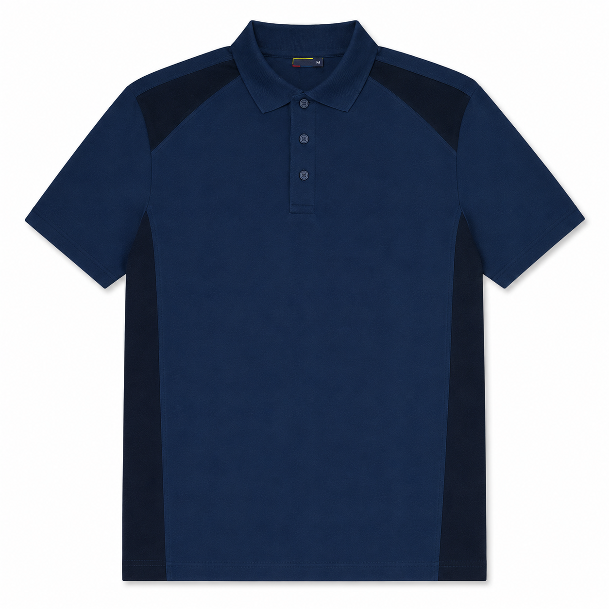 Men’s Navy Blue Polo Shirt with Contrast Panels, Short Sleeve Casual Regular Fit - الصورة 2