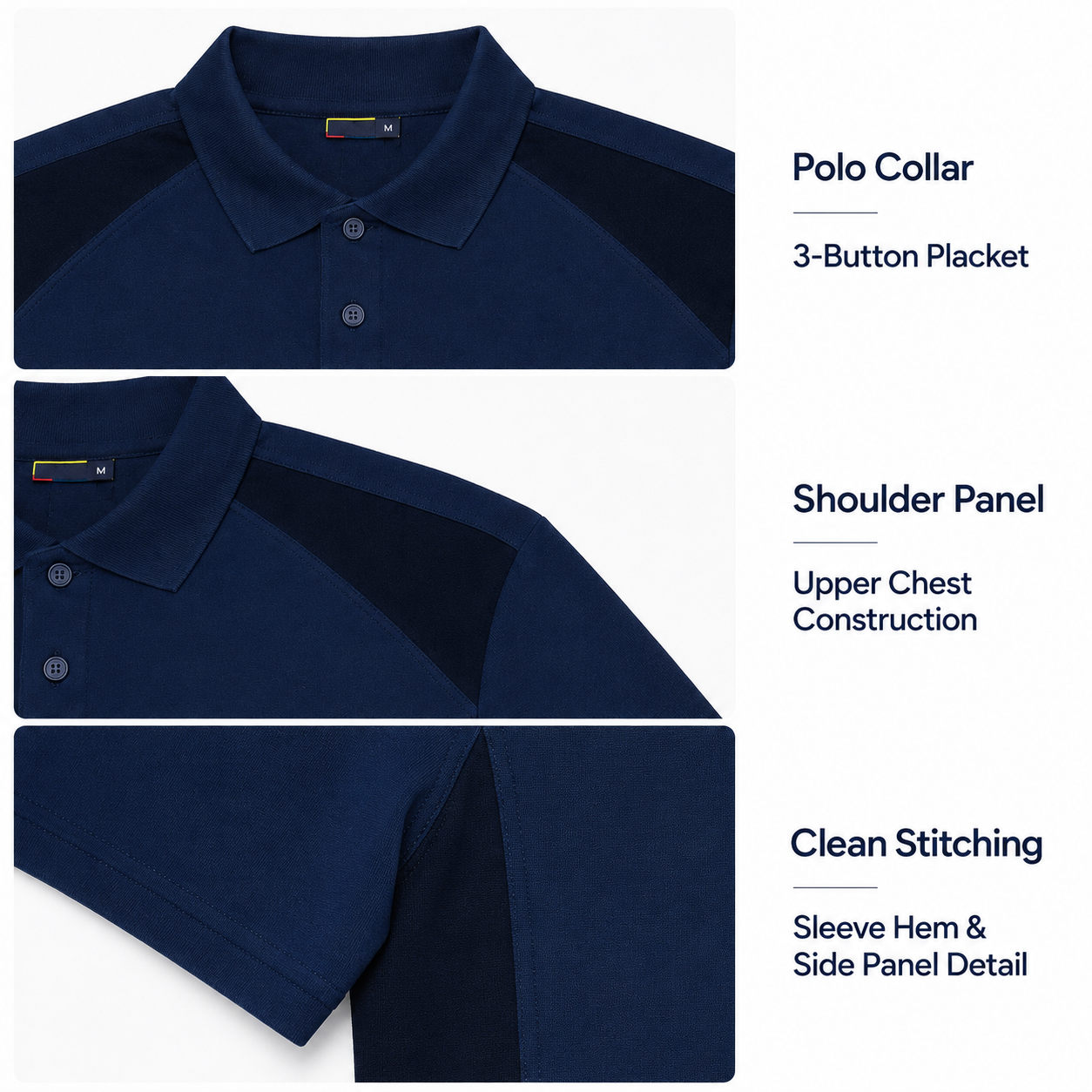 Men’s Navy Blue Polo Shirt with Contrast Panels, Short Sleeve Casual Regular Fit - الصورة 6