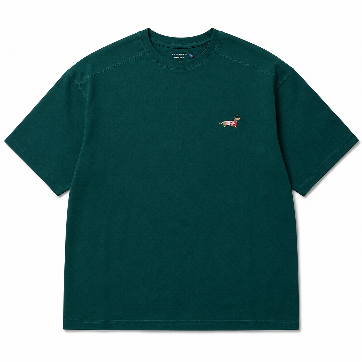 Men’s Dark Green Oversized Crew Neck T-Shirt with Small Chest Embroidery, Short Sleeve Casual Tee - الصورة 2