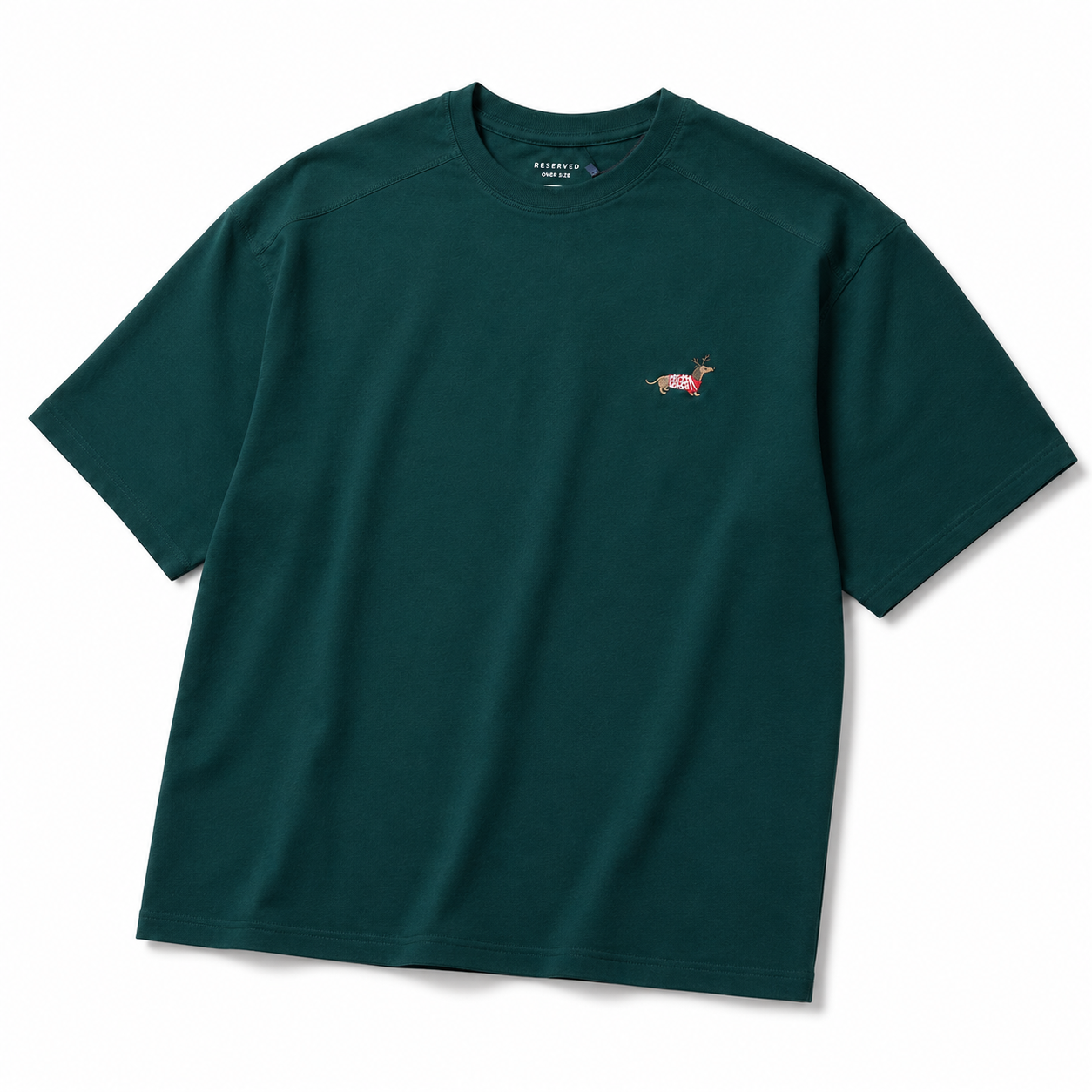 Men’s Dark Green Oversized Crew Neck T-Shirt with Small Chest Embroidery, Short Sleeve Casual Tee - الصورة 4