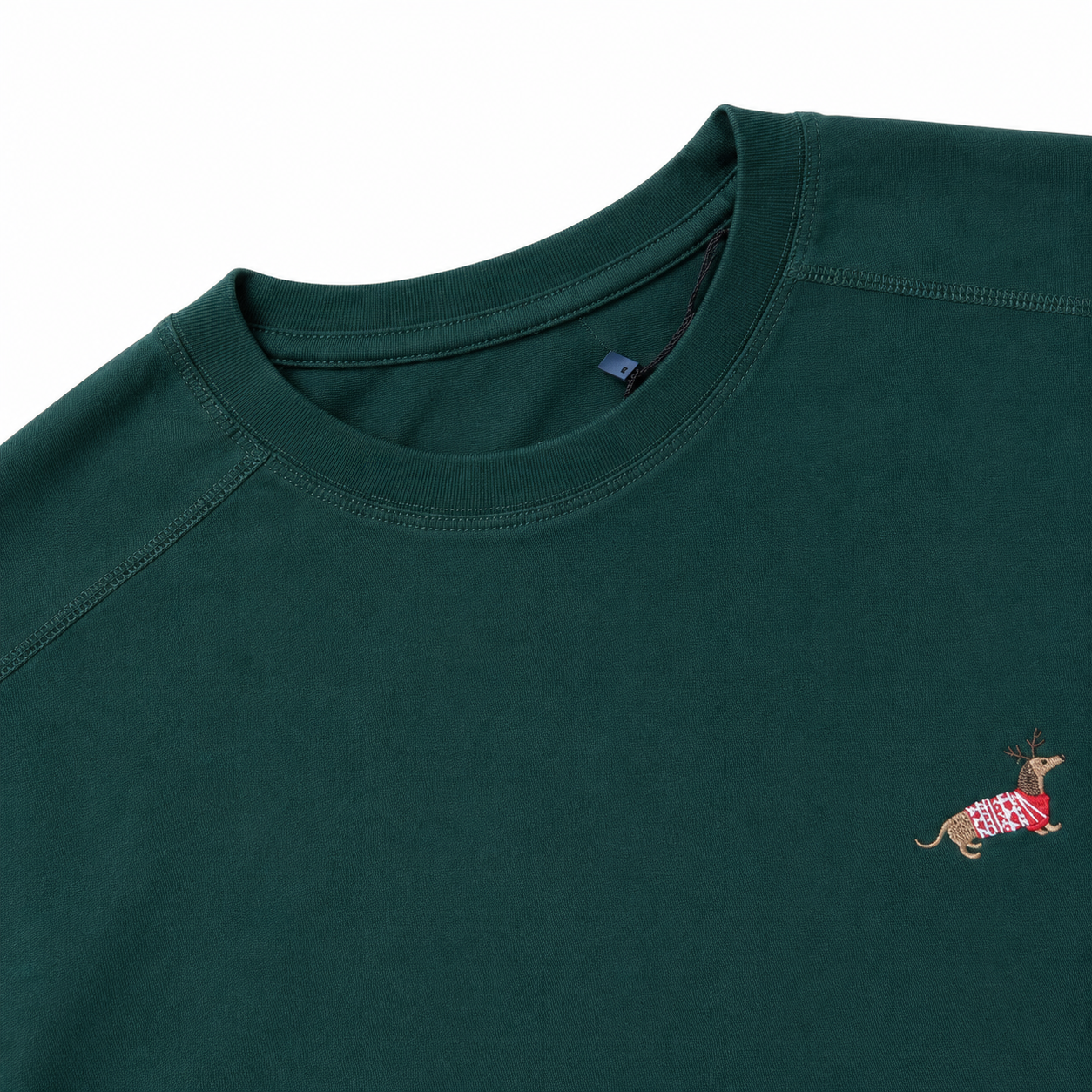 Men’s Dark Green Oversized Crew Neck T-Shirt with Small Chest Embroidery, Short Sleeve Casual Tee - الصورة 6