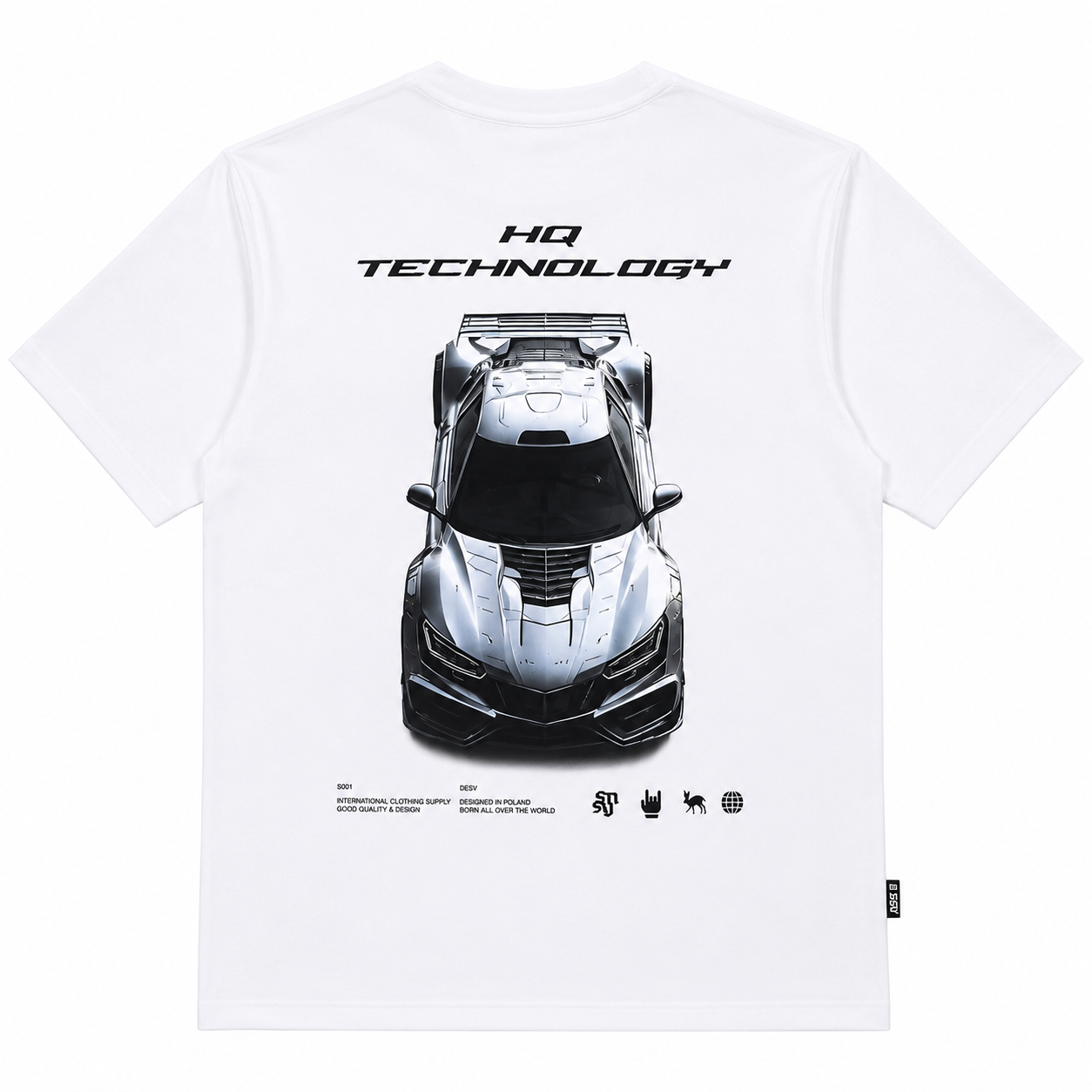 Men’s White Graphic Print Crew Neck T-Shirt, Short Sleeve Casual Tee with Back Car Design - الصورة 7