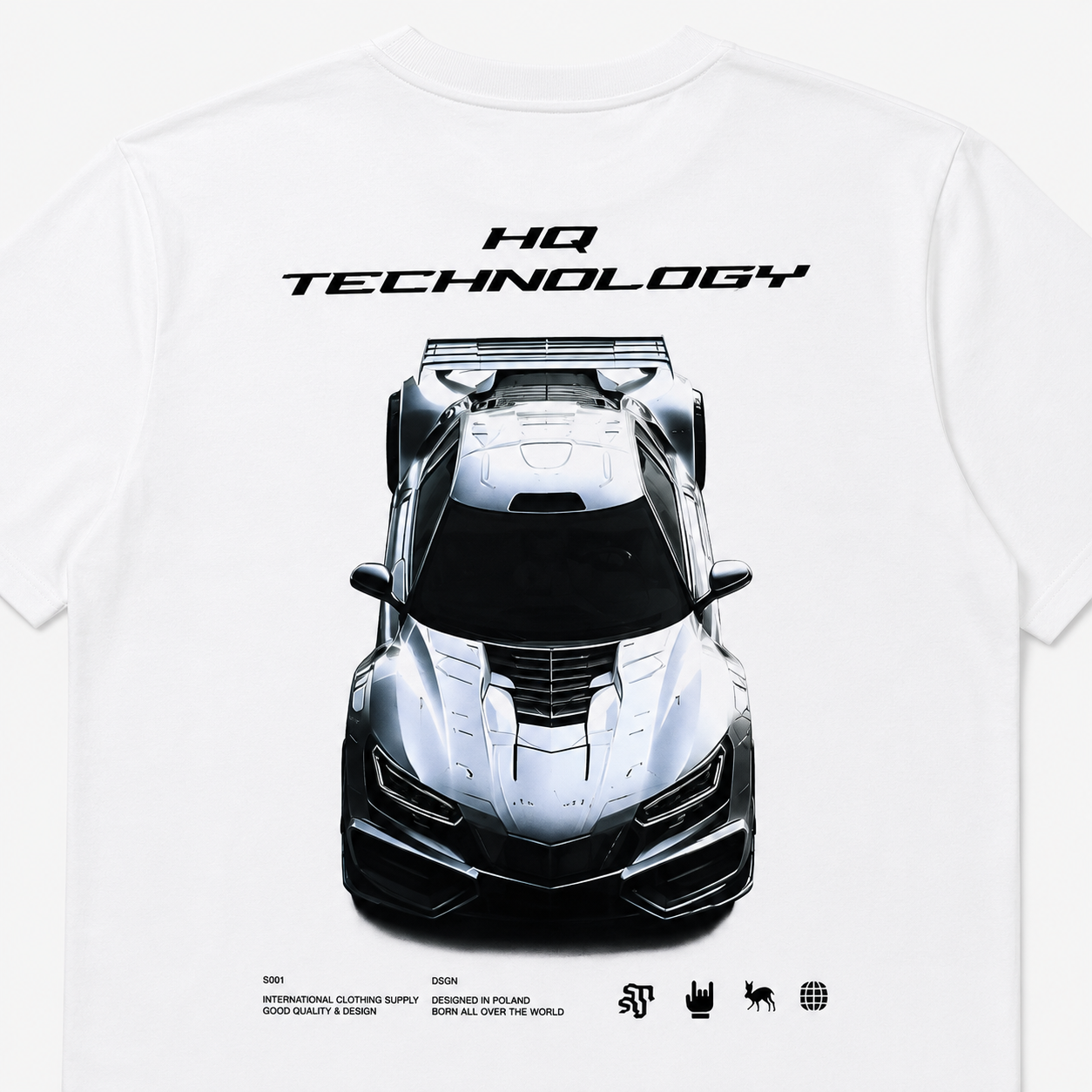 Men’s White Graphic Print Crew Neck T-Shirt, Short Sleeve Casual Tee with Back Car Design - الصورة 4