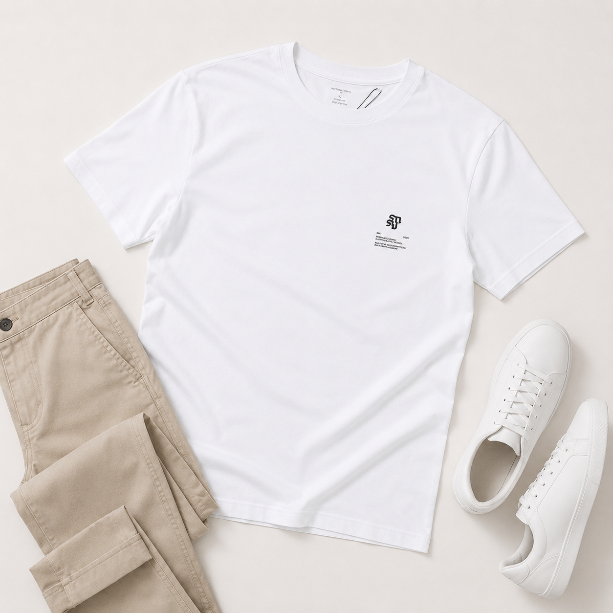 Men’s White Graphic Print Crew Neck T-Shirt, Short Sleeve Casual Tee with Back Car Design - الصورة 2