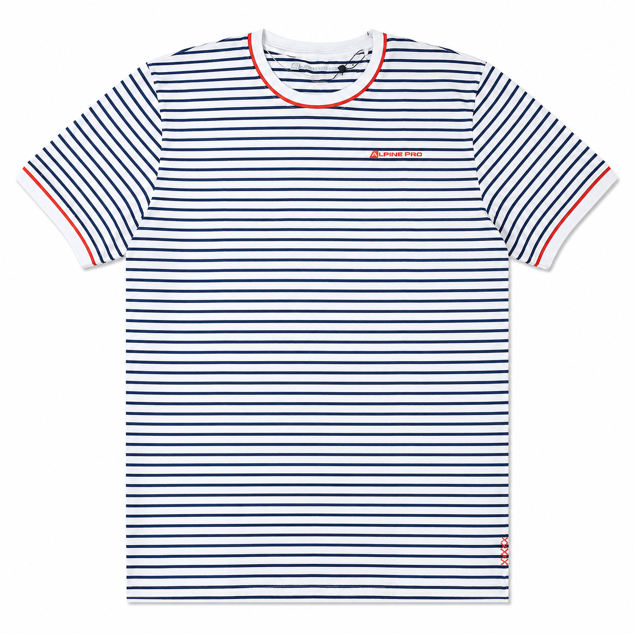 Men’s White & Navy Striped Crew Neck T-Shirt, Short Sleeve Casual Tee with Red Trim - الصورة 2