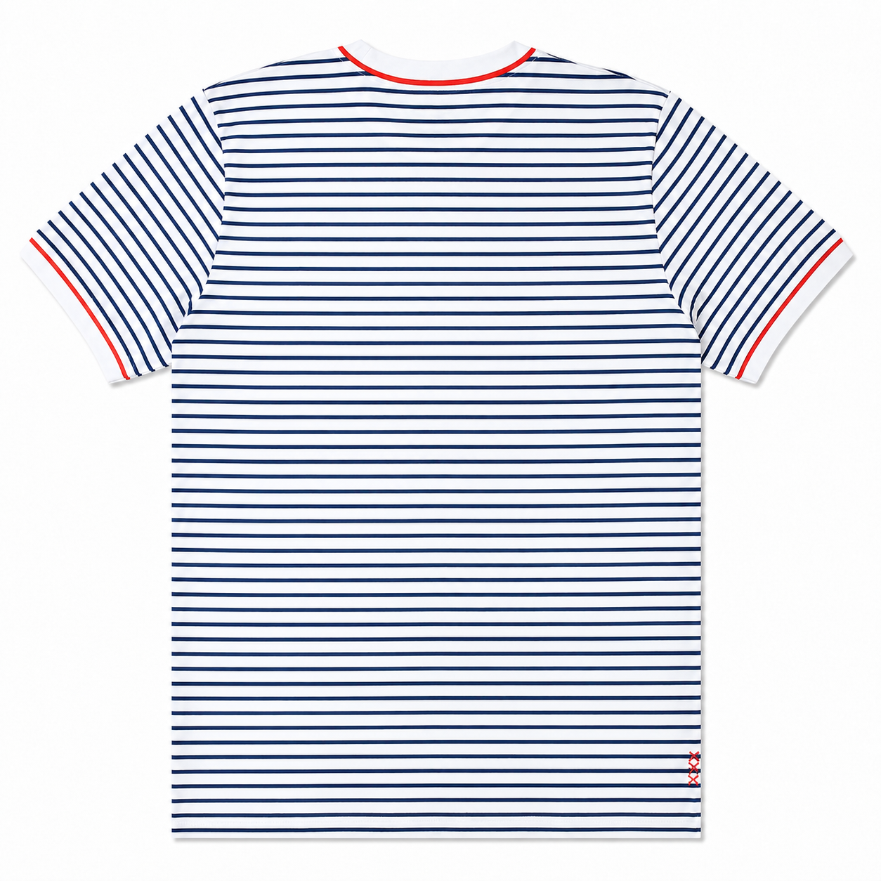 Men’s White & Navy Striped Crew Neck T-Shirt, Short Sleeve Casual Tee with Red Trim - الصورة 3