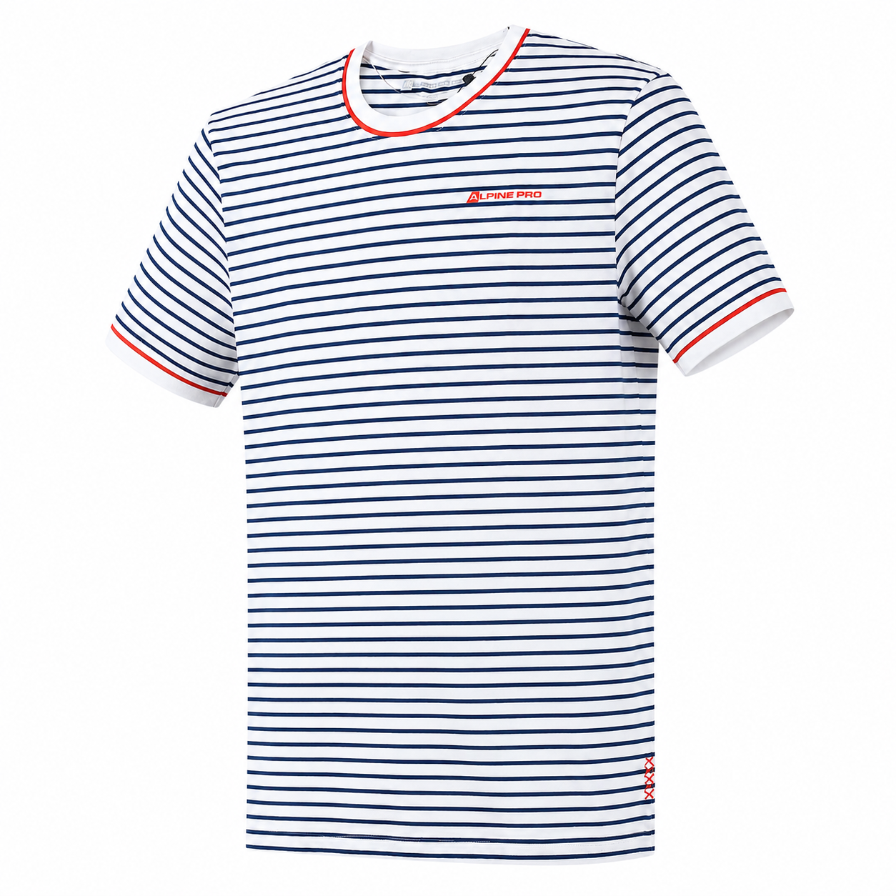 Men’s White & Navy Striped Crew Neck T-Shirt, Short Sleeve Casual Tee with Red Trim - الصورة 4
