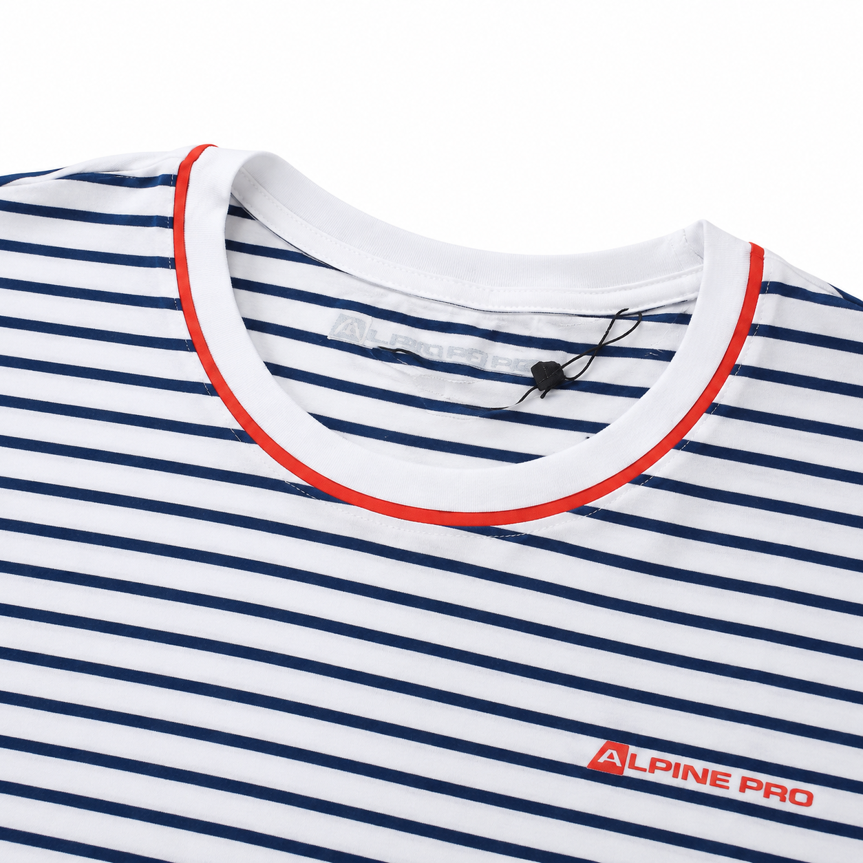 Men’s White & Navy Striped Crew Neck T-Shirt, Short Sleeve Casual Tee with Red Trim - الصورة 5