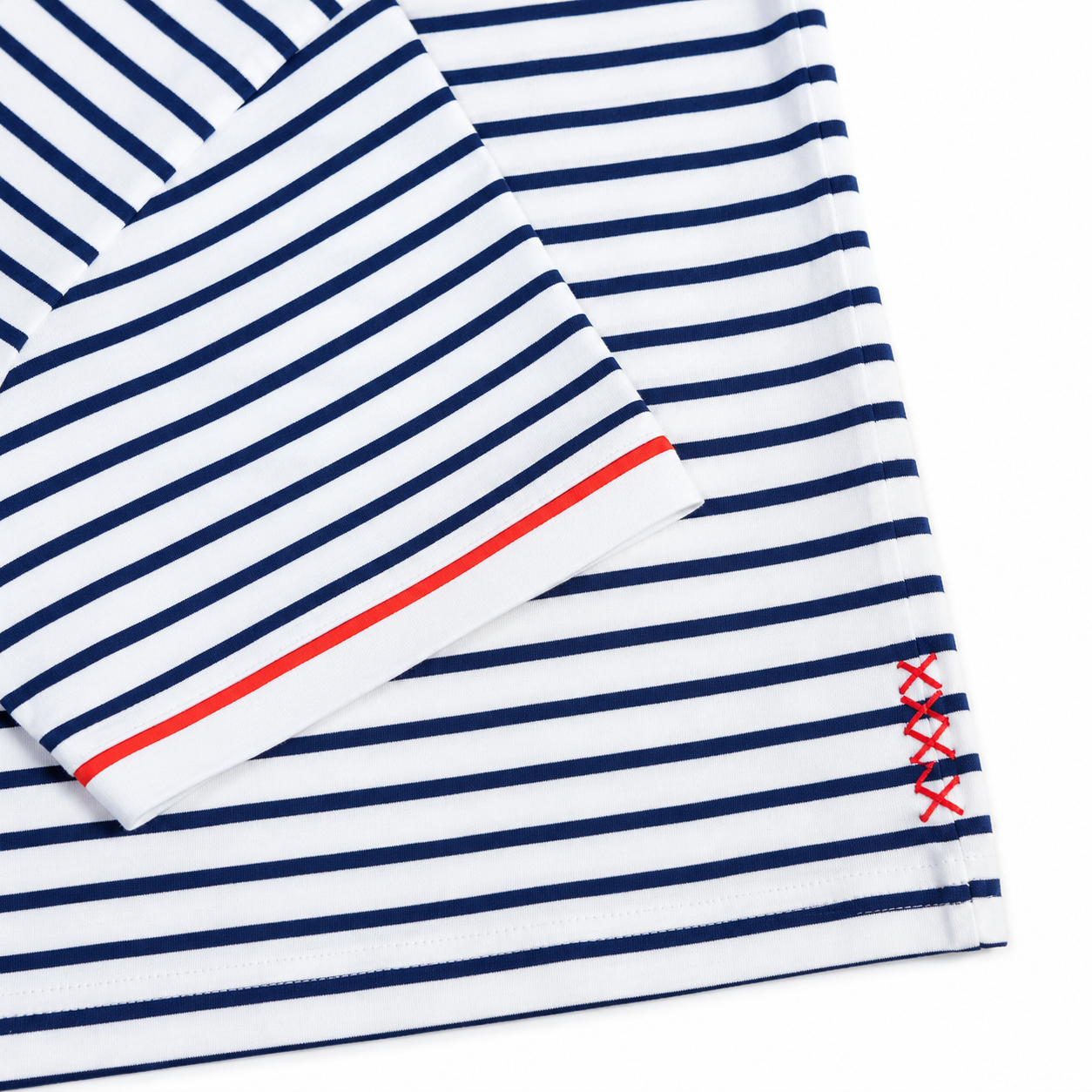 Men’s White & Navy Striped Crew Neck T-Shirt, Short Sleeve Casual Tee with Red Trim - الصورة 6