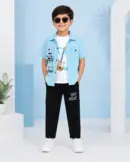 Boys 3 Piece Music Print Shirt Set with T-Shirt & Cargo Pants