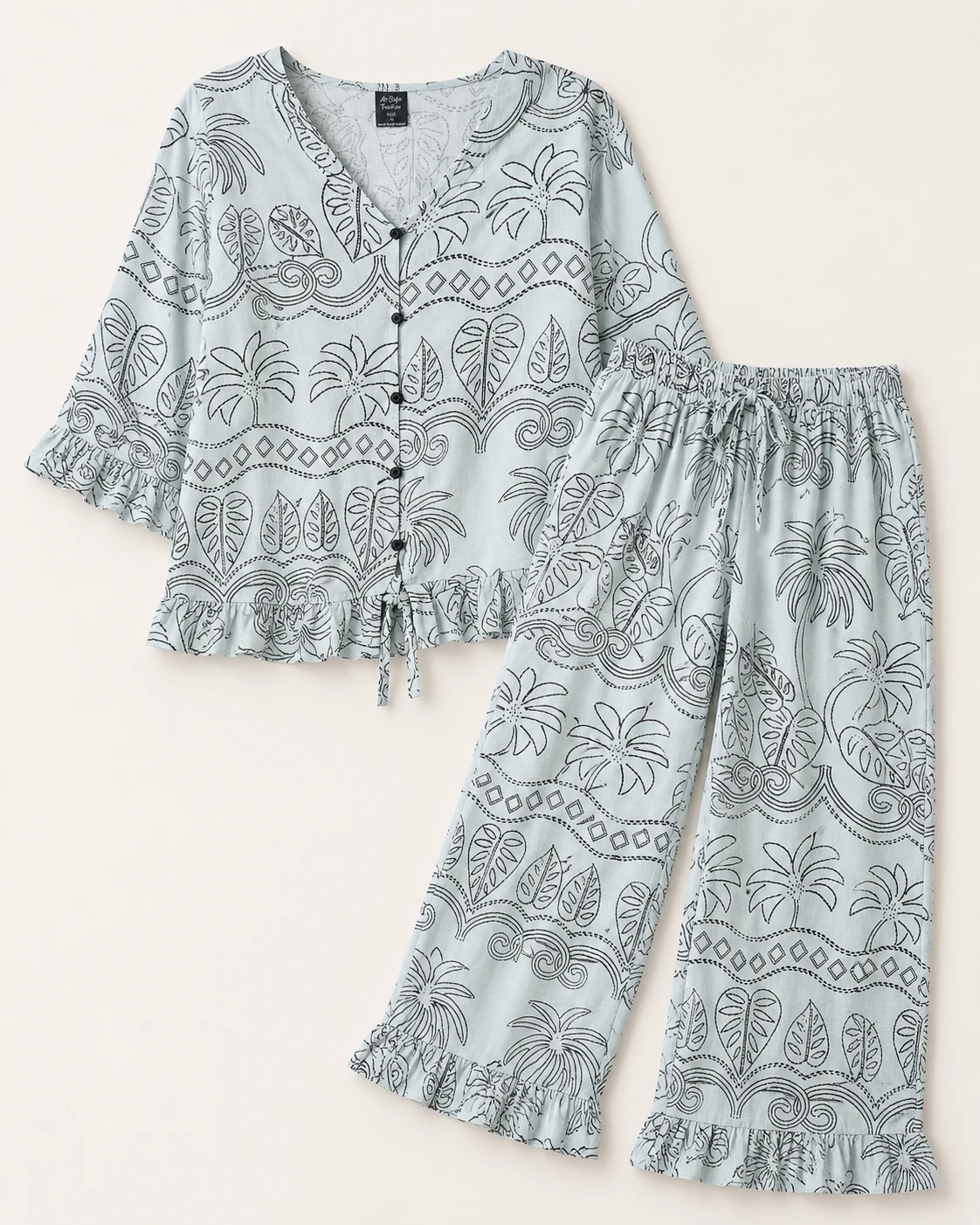 Women’s Light Blue Tropical Print 2 Piece Pajama Set - الصورة 6